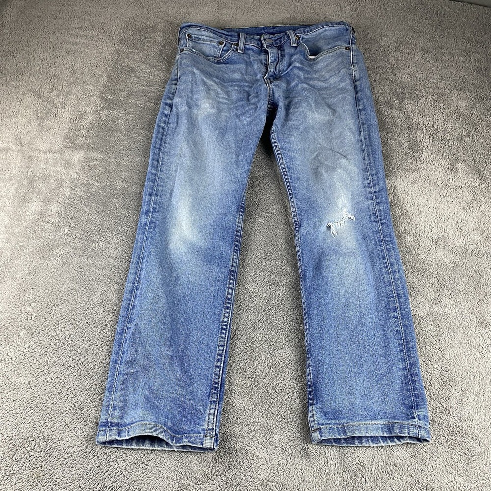 Levis 511 Slim Fit Skinny Jeans Mens 32x26 Blue Medium Wash Low Rise Distressed